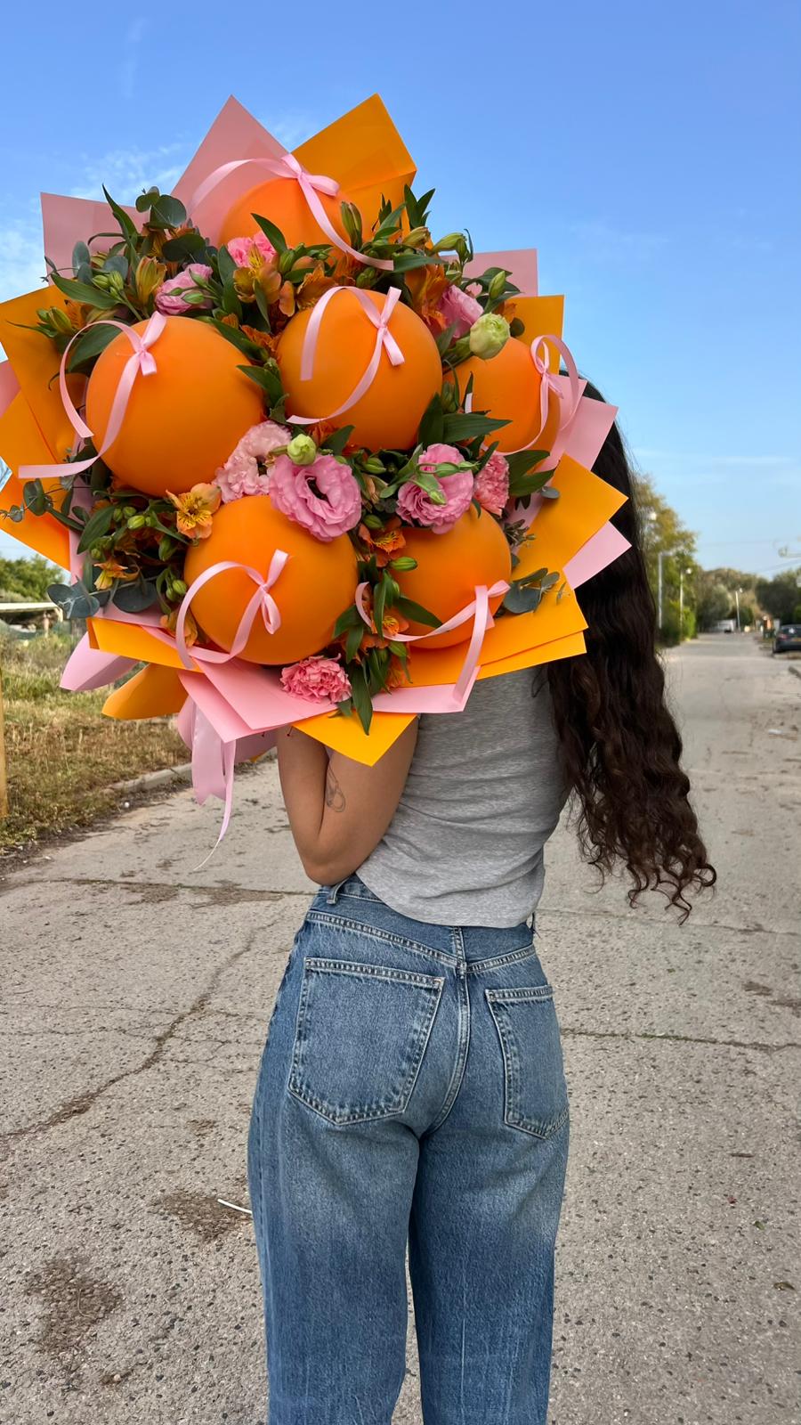 זר בלומה כתום ורוד